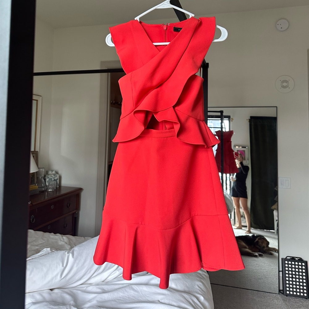BCBGMAXAZRIA Careen ruffle cut out mini dress